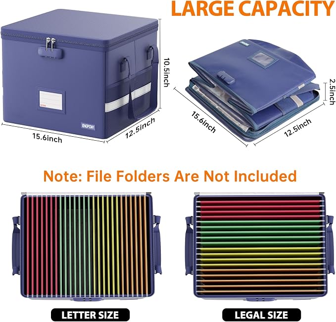 ENGPOW 5200°F File Box Fireproof Document Box with Lock,Heat Insulated Collapsible File Storage Organizer Box with Handle,Portable Home Office File Cabinet for Hanging Letter/Legal Size Folder, Blue - Image 8