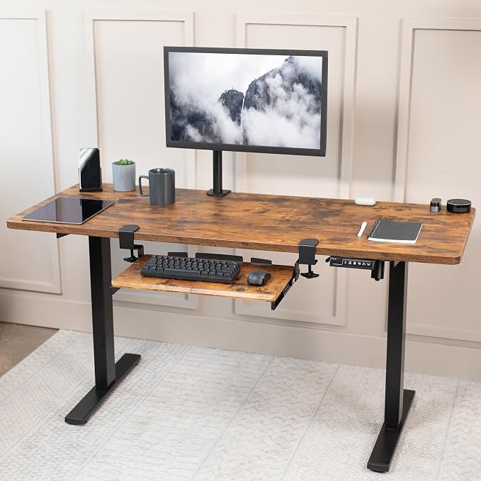 VIVO Small Keyboard Tray, Under Desk Pull Out with Extra Sturdy C Clamp Mount System, 20 (26 with Clamps) x 11 inch Slide-Out Platform Drawer, Rustic Vintage Brown Top, Black Frame, MOUNT-KB05ES-N | Keyboard Tray for Typing, Slide Out Platform, Rustic,... - Image 9