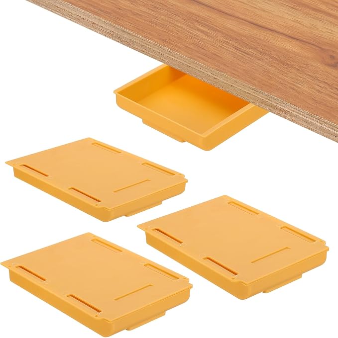 PATIKIL Under Desk Drawer, 4 Pcs Under Table Storage Self-Adhesive Attachment Drawers Organizer for Pens Standing Desk Office Studio Home, Yellow by PATIKIL