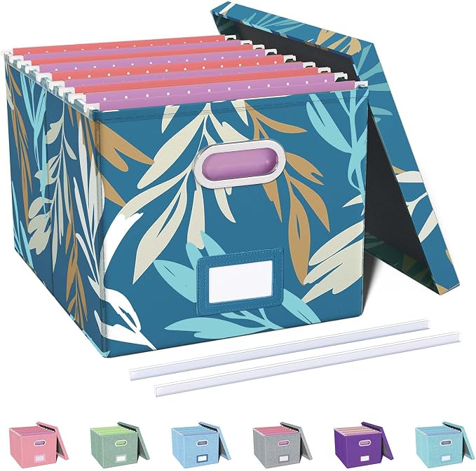 File Organizer with Lid, File Box, File Cabinet for Letter File Folder Storage, Hanging File Organizer for Office/Decor/Home,Document Organizer, 1 Pack,Leaf Blue-Box Only by Oterri