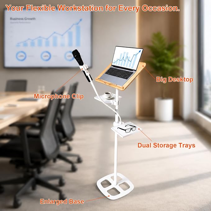 3-in-1 Wooden Music Stand, Metal Bracket Book Stand for Reading Podium | Adjustable Bookshelf, 16.5*13.2*68 In, for Music, Cookbook, Textbook, Laptop, Book, Holder for Display Lectern, Podium Stand - Image 4