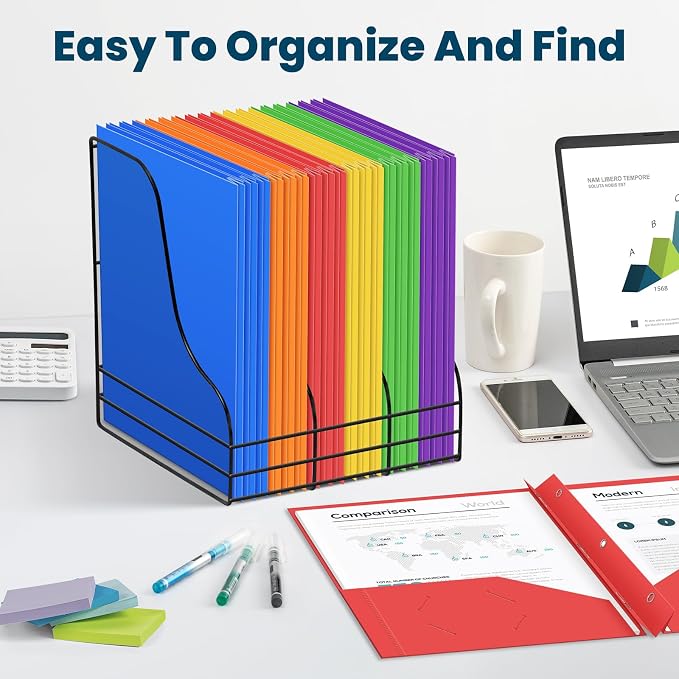 V-Opitos 120 Packs 2 Pocket Folders with 3 Prongs Fastener Clasps, Bulk Heavy Duty Plastic Folders, Multicolor Files Folders in 6 Colors for School and Office - Image 6