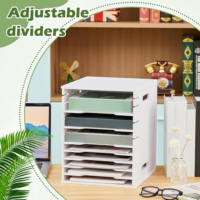 12 Tier 8.5" x 11" Scrapbook Paper Organizer, White Cardstock File Organizer with Adjustable Shelves, Stackable Paper Trays, Desktop Storage Rack Document Holder for Desk Home Office - Image 5