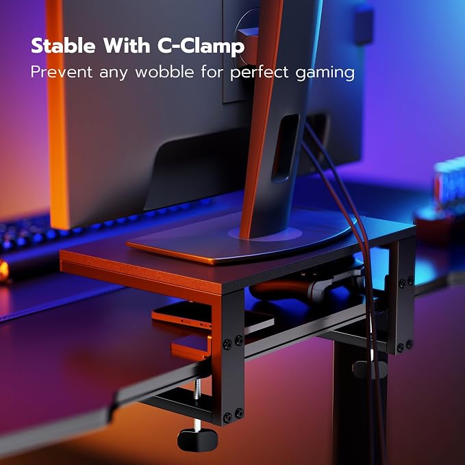 ARES WING Clamp-On Desk Extender Monitor Shelf, 15x9.8 up to 44lbs | Desktop Riser for Office/Gaming，Space Booster，Freestanding or Clamp Mount，No Drill Desktop Organizer，Black - Image 8