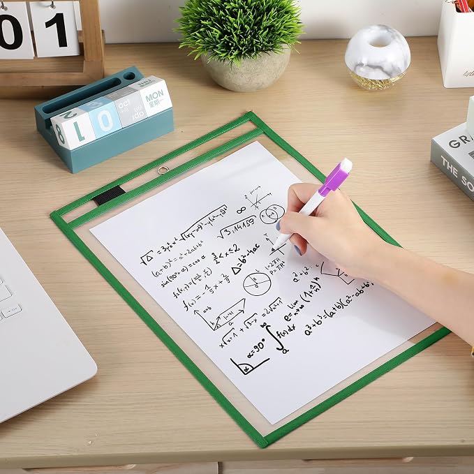 Nezyo Dry Erase Pockets Plastic Job Ticket Holders Shop Holder Order Pockets Clear Sleeves Tickets Folders Plastic Sleeves Paper Teacher Supplies for Classroom(10 x 14 in,Dark Green,100 Pcs) - Image 5