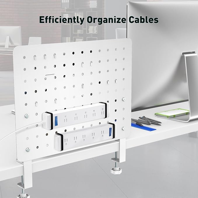 Clamp on Desk Pegboard 16.5"x12.6", White Heavy Duty Steel Desktop Organizer with 4 Magnet Pins, No-Drill Metal Peg Board Mount for Office & Gaming, Horizontal/Vertical - Image 2