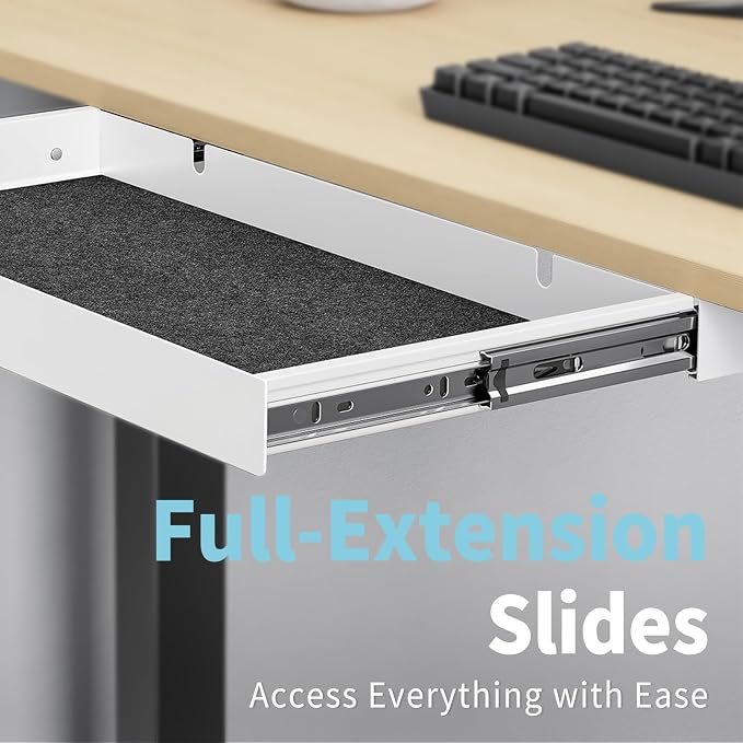 Under Desk Drawer,20.1 inch Carbon Steel Slide-Out Under Table Storage Organizer With Full Extension Ball-Bearing Slides,Undermount Drawer For Standing Desk & Home Office,White - Image 3
