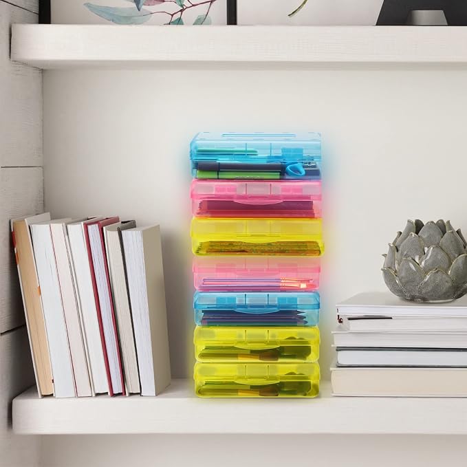 Fainne 24 Pack Pencil Boxes for School Clear Plastic Pencil Case Large Plastic Crayon Box Bulk Stackable Classroom Stationery Organizer School Supplies(Pink, Yellow, Blue) - Image 5
