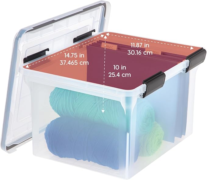 IRIS USA WeatherPro File Box Organizer, Letter/Legal, 32 Qt. 4-Pack, Clear | Organize important documents with water-resistant protection, secure latches, and stackable design for home or office storage - Image 3