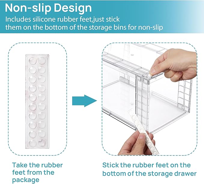Vtopmart 4 Pack Stackable Clear Pantry Storage Drawers, Large | Large Clear Drawers with Handles. Stackable, Easy to Assemble, Non-slip and Sturdy for Pantry, Kitchen, Cabinet & Bathroom. - Image 7
