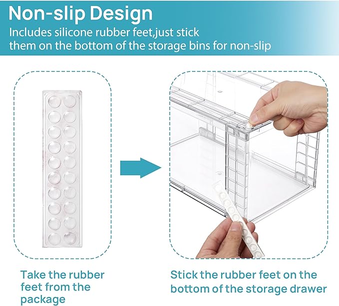 Vtopmart 4 Pack Stackable Clear Pantry Storage Drawers, Large | Large Clear Drawers with Handles. Stackable, Easy to Assemble, Non-slip and Sturdy for Pantry, Kitchen, Cabinet & Bathroom. - Image 6