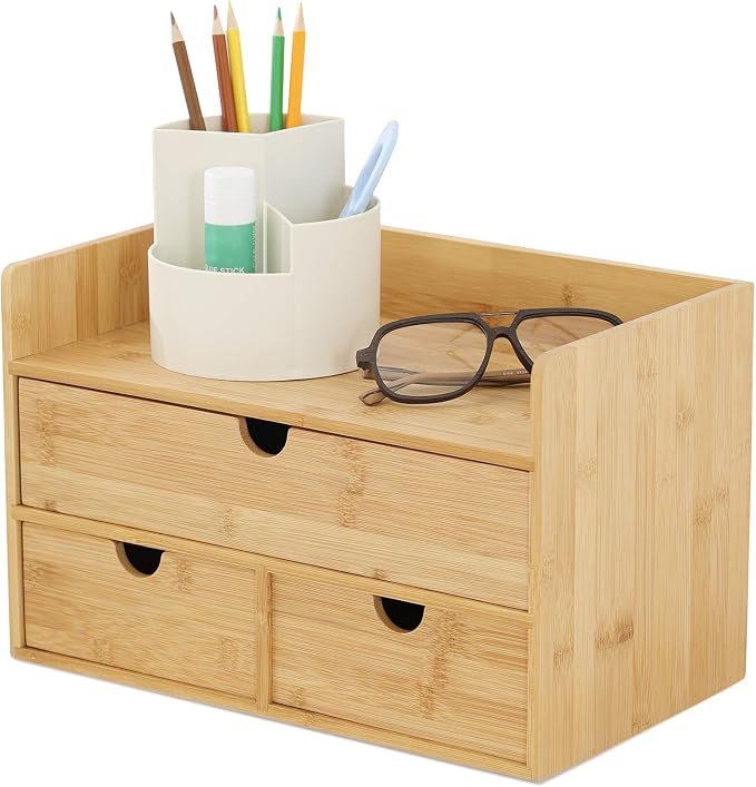 Bamboo Desk Organizer with Drawers, Desktop Storage for Office Supplies | 3 Drawers Desktop organizer, No Assembly Required, Natural Wood Wooden Desktop Drawers Box for Bills, Cosmetics, Seals, Paper - Image 7