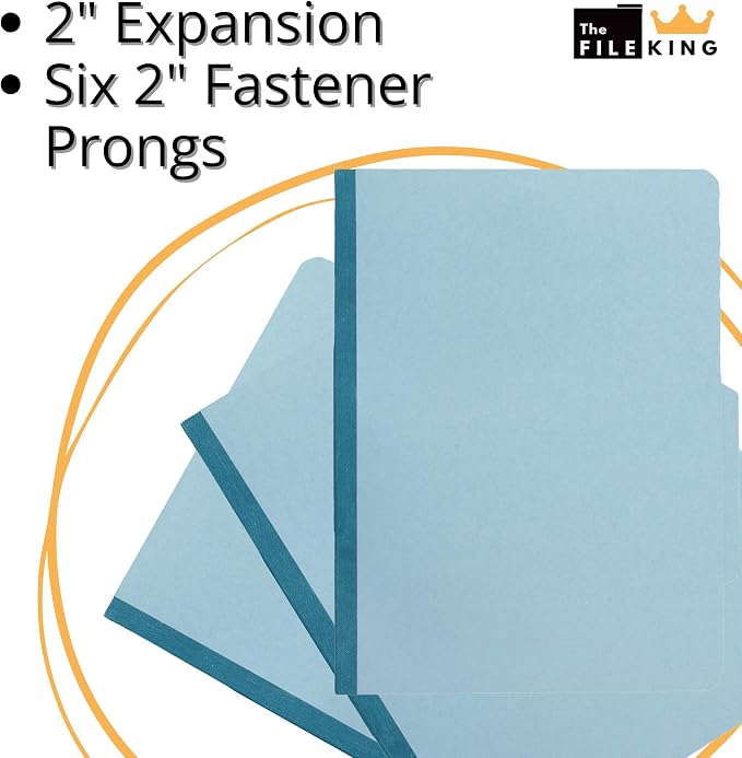 The File King Pressboard Classification Pale Blue Partition File Folder | Legal Size - Box of 10 | Two Dividers | Six 2” Durable Fastener Prongs | 2/5 Cut Top Tab | 2” Expansion - Image 4