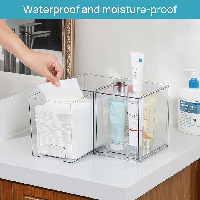 Vtopmart Clear Stackable Storage Drawers, 2 Pack Tall Plastic Organizers | Clear Pull-Out Drawers, Stackable Design for Skincare, Cosmetics, Beauty Supplies, Vanity, Bathroom, Cabinet and Countertop - Image 5