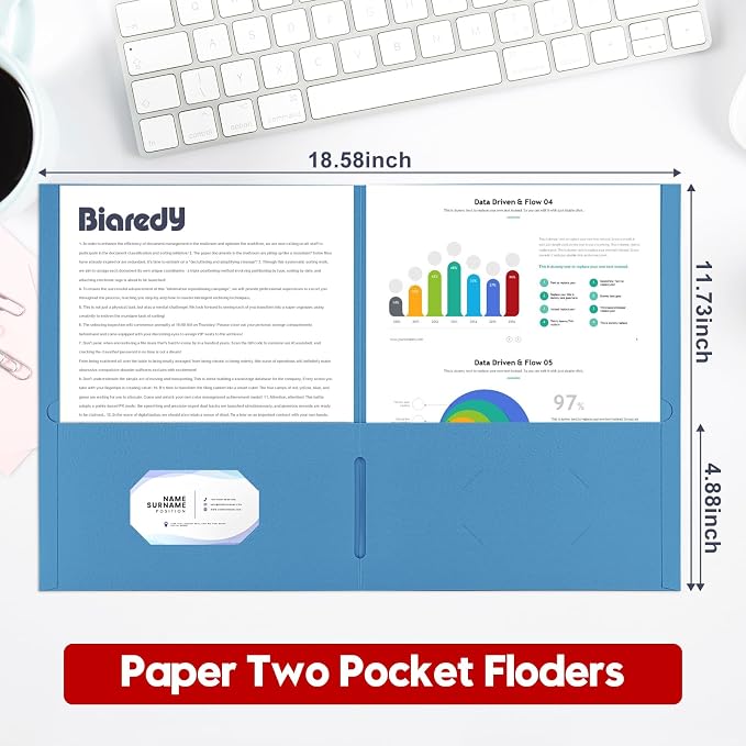 100 Pack Multicolor Paper Pocket Folders, 2 Pocket File Folders Letter Size, Heavy Duty Bulk Folders with Business Card Slot for Office, Classroom and School, Business, Home Use, Assorted 5 Colored - Image 3