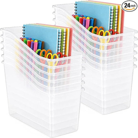 24 Pcs Book Bins for Classroom Plastic Binder Holder Magazine Stuff Folder File Organizer Box for Home Office School Supplies (Clear) by Fuutreo