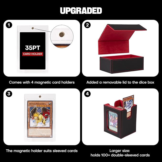 Card Storage Box MTG Deck Box, Trading Card Storage Box, Commander Deck Box, 500+Double-Sleeved Cards,TCG Sports Cards Storage, Mtg Commander Deck Box(Black&Red) - Image 7