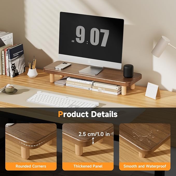 Monitor Stand Riser, 24 Inch Wood Desk Organizer with Monitor Stand & Storage Computer Monitor and Laptop Riser Multifunctional Laptop Stand Desk Organizer for Office Home Screen/Laptop/PC (Walnut) - Image 2