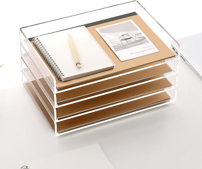 SANRUI 4 Tier Clear Desk Paper Letter Organizer Trays, A4 Stackable File Document Tray, Acrylic Desk Organizers and Accessories Sorter, Workspace Office Supplies Organizers,12.4inx8.86inx6.64in - Image 9