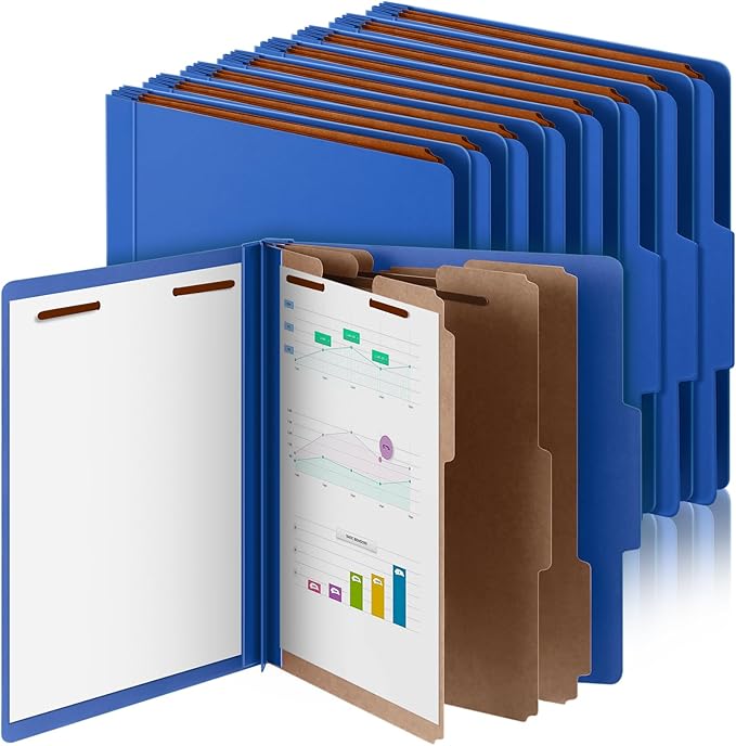 Skyygemm 24 Pcs Classification Folder Letter Size, 3 Divider File,Dark Blue | Back to School Folder Supplies, Pressboard File with Fastener, Expanding Organizer Bulk for Teacher, Office, Employee, Staff by Skyygemm