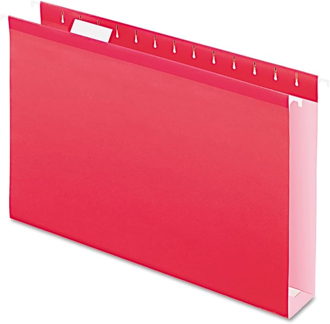 Pendaflex Extra Capacity Reinforced Hanging File Folders, 2", Legal Size, Red, 1/5 Cut, 25/BX (4153x2 RED) by TOPSProducts
