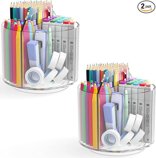 2 Pack Pen Pencil Holder for Kids, Rotating Pen Holder for Desk Organizer, 4 Compartments Art Supply Marker Organizer and Storage, Kids Desk Organizer Marker Holder Caddy Art Supply Organizer for Desk by Absonic