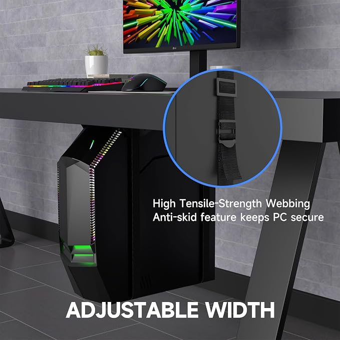 Suptek Uiversal PC Wall Mount,Computer Case CPU Holder Under-Desk PC Holder Adjustable Straps and Steel Bracket,ZJJ004 - Image 3