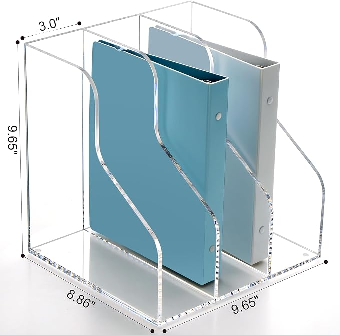 SANRUI 3 Slots Acrylic Magazine Holder, Desktop File Sorter Organizer Rack Bookshelf, Workspace Sorters Office Desk Accessories Organization Storage Stand, Clear - Image 2