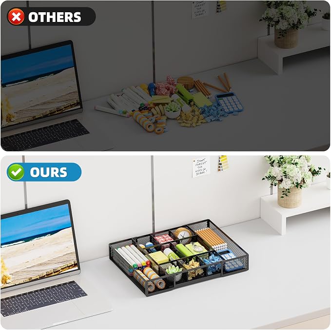 Marbrasse Expandable Desk Drawer Organizer, Mesh Drawer Organizer Tray with 10 Adjustable Compartments, Desk Organizers and Accessories for Office Supplies, Makeup & Vanity (Expandable Black-2 pack) - Image 8