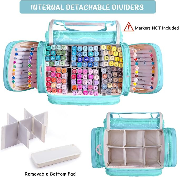 Marker Organizer Case Bag for 200-300 Markers – Large Art Supply Storage Bag with Detachable Dividers, Travel Marker Holder for Alcohol Markers, Brush Pens, Colored Pencils & Craft Supplies - Image 4