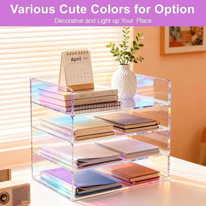 Gelite Acrylic File Organizer for Desk 4 Tiered Stackable Letter Tray Office Paper Storage Desktop Document Sorter, Iridescent - Image 5