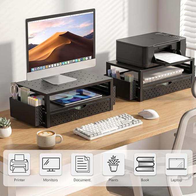 WALI Monitor Stand Riser with Drawer and 2 Pen Holders, Desk Organizers and Accessories for Computer, Printer, Laptop Stand for Home Office Supplies, (PTT004-B), 1 Pack, Black - Image 8