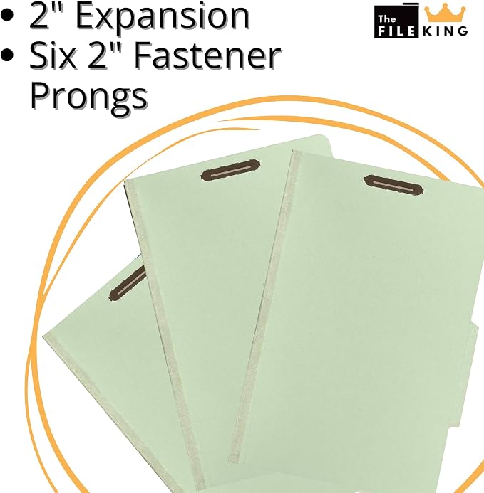 The File King Pressboard Classification Pale Green Partition File Folder | Legal Size - Box of 10 | Two Dividers | Six 2” Durable Fastener Prongs | 2/5 Cut Top Tab | 2” Expansion - Image 4