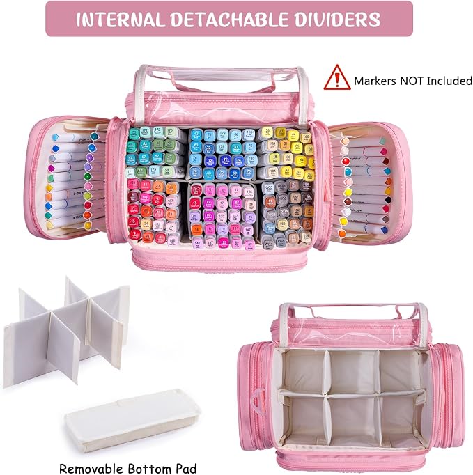 Marker Organizer Case Bag for 200-300 Markers – Large Art Supply Storage Bag with Detachable Dividers, Travel Marker Holder for Alcohol Markers, Brush Pens, Colored Pencils & Craft Supplies - Image 4