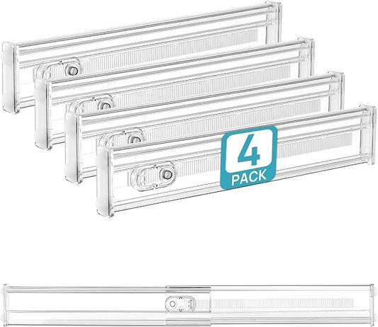 Vtopmart 2.36" Short Upgrade Drawer Dividers 12.8"-22.3" Expandable 4 Pack | Adjustable Kitchen Drawer Organizer, Clear Plastic Separator for Flatware, Utensils, Cutlery, Underwear Storage, Space Saving by Vtopmart