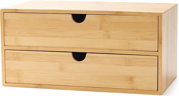 Bamboo Desk Drawer Organizer, Desktop Organizer with Drawers(2 Drawers) | 2 Drawers Open Top Tray Fully Assembled Stores Pens, Notes, Makeup, Jewelry & Toiletries for Office, Vanity & Bath by Wisuce