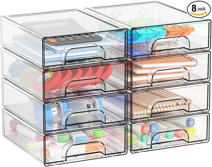 2.2'' Tall Acrylic Clear Stackable Storage Drawer Organizer,8 Pack Desk Organization and Storage,Plastic Office Supply Organizer,Drawer Storage Organizer for Makeup,Accessory,Pen,Art Crafts by Yieach