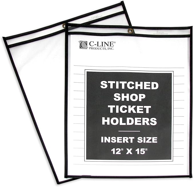 C-Line Stitched Shop Ticket Holders, Both Sides Clear, 12 x 15 Inches, 25 per Box (46125) by C-Line