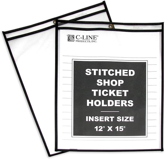 C-Line Stitched Shop Ticket Holders, Both Sides Clear, 12 x 15 Inches, 25 per Box (46125) by C-Line