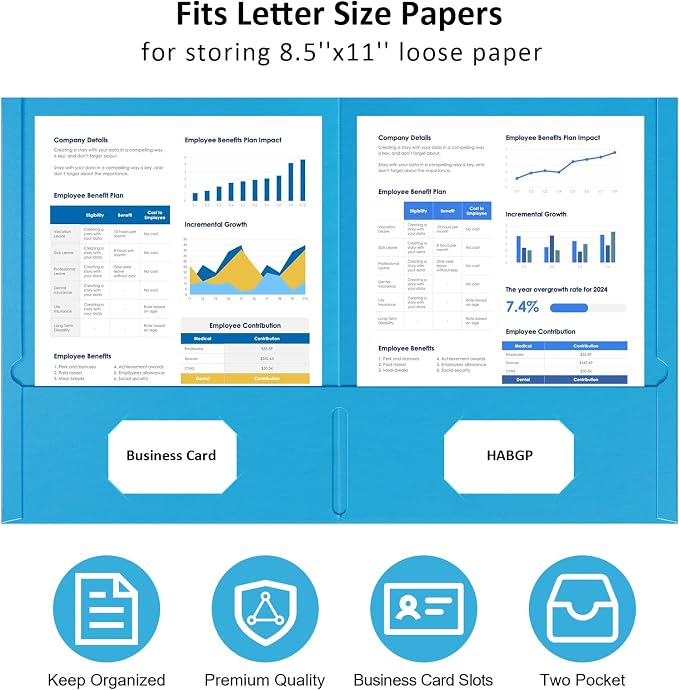 HABGP 2 Pocket Folders, 100 Pack, Paper File Folders with Pockets, 5 Colors | Two Pocket Folders, Fit Letter Size Paper, Colored, for School, Office, Home, Business - Image 4