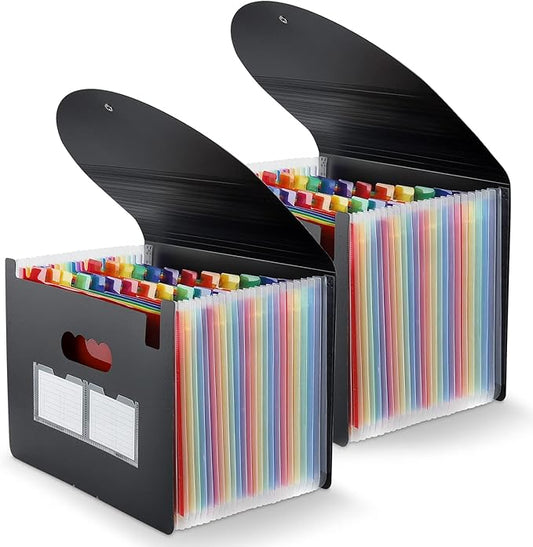 Accordion File Organizer, 2 Pack 24 Pockets Expanding File Folders, Portable Monthly Bill Receipt Documents Organizer with Colorful A-Z Tabs, Letter/A4 Size - Black by MAIMIS