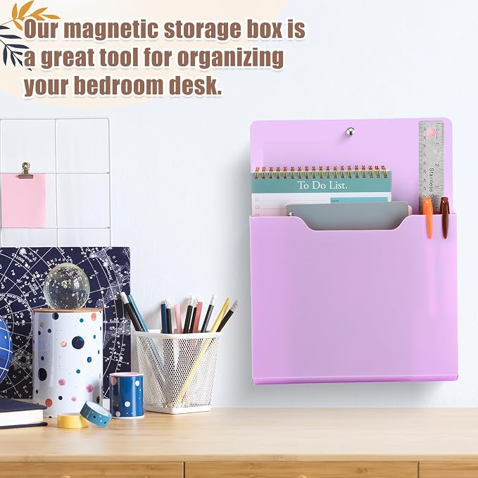 Epakh 6 Pack Magnetic File Holder Back to School Supplies Magnetic Paper Organizer Wall Mounted Mail Magazine Storage Pockets for Refrigerator, Whiteboard, Office, Classroom(Purple) - Image 6