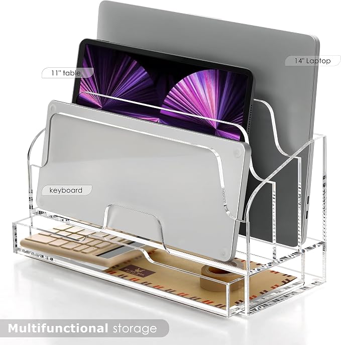 SANRUI Clear Desk Organizer Holder with Drawers, Acrylic File Mail Sorter | 3 Compartments, Desktop Manila Folders Box, Office Desk Accessories & Workspace Envelope Bill Letter Organization Racks - Image 8
