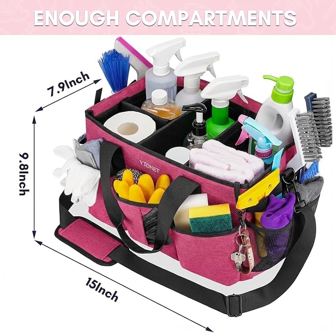 Ytonet Wearable Cleaning Supply Caddy, Foldable Cleaning Tote with Dividers | with Foldable Dividers, Portable Cleaning Bag for Housekeepers, Kitchen Supplies Organizer, Car Detailing Bag, Red - Image 3