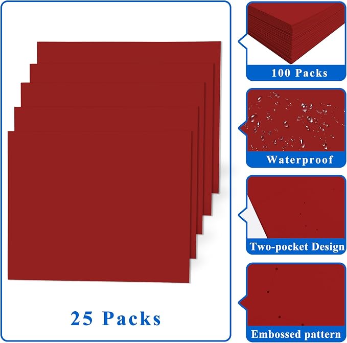 Zzrywuty 50 Packs Paper Red Folders with Pockets for Students,Businessmen and Office Workers,Letter Size,Two Pocket Folders with Card Slot for Office,Business,School Supplies - Image 5