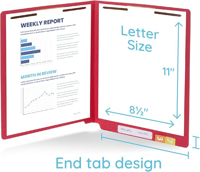 Blue Summit Supplies 100 Red End Tab Fastener File Folders, Letter Size | Durable 11pt red paper, straight cut end tabs, 2 prong fasteners, medical files, receipts, office reports - Image 2