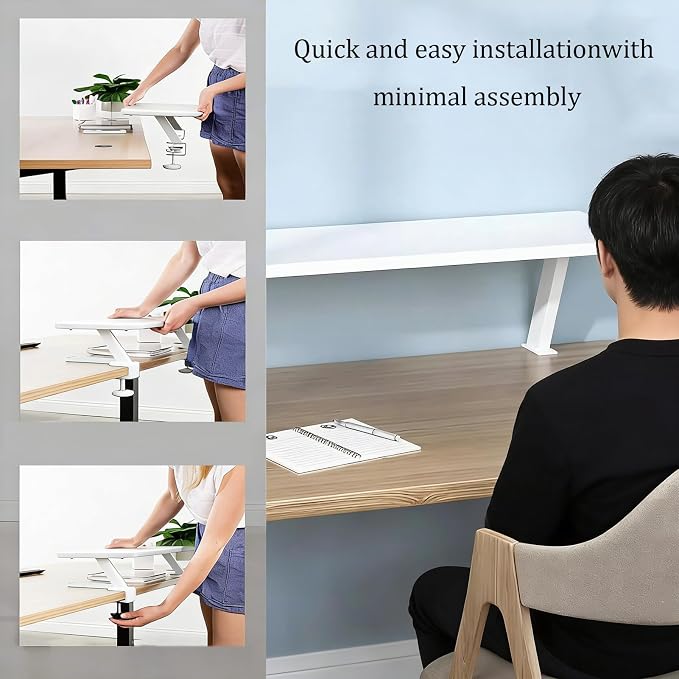 VXHCS Clamp On Desk Organizer Shelf, Desktop Extender Storage Organizer Portable No Drill Required Adjustable Floating Desks Shelf for Home Office Dorm Workstation and Study Space (31.5"x7.9") - Image 5