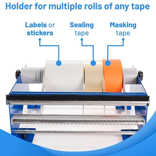 IDL Packaging 12" Manual Label and Tape Dispenser, 2" and Up Core Size, Adjustable Roll Width - Tabletop & Wall-Mounted Multi Roll Holder - Industrial Grade Steel Construction - Image 7