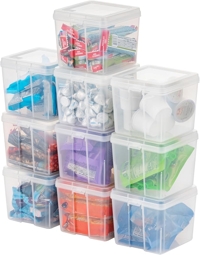 IRIS USA Flip Top Storage Containers |Made in USA| Small (10-Pack) - Clear | Vertical Bins with Removable Lids for Organizing Office, Craft, Pantry, Art, Ephemera & Study Supplies by IRISUSA