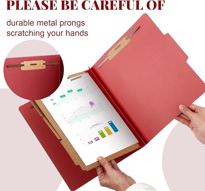 Skyygemm 72 Pcs Classification Folder Letter Size, 3 Divider File,Red | Back to School Supplies, Pressboard File with Fastener, Expanding Organizer Bulk for School Teacher, Office Employee, Staff - Image 3